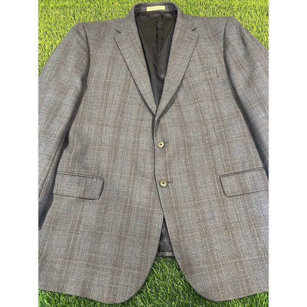 Joseph Abboud Blazer Mens 48R Blue Black Plaid Lanificio Di Pray Italian Jacket